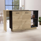 Kitchen Island with Double Doors and Three Shelves in Black | Includes two external shelves and three interior shelves for storage
