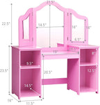 Costzon Kids Vanity, 2 in 1 Princess Makeup Desk Dressing Table with Detachable Top, Toddler Vanity with Tri-fold Mirror & Storage Shelves, Vanity Set for Little Girls, Pink