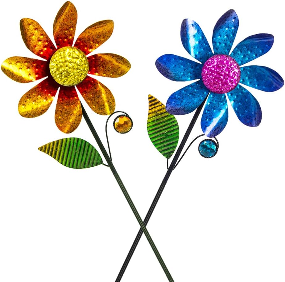 2Pack Garden Wind Spinners,Metal Wind Sculptures Outdoor Windmill Flower Pinwheel Decorations for Yard Lawn Patio Decor