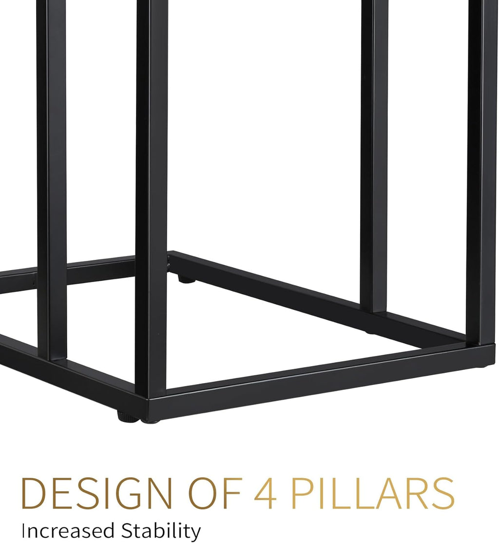 C Shaped Side Table Set of 2, Skinny Sofa Table for Sofa and Bed, Couch Tables That Slide Under, Small End Tables for Living Room, Bedroom or Small Spaces, Black