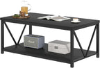 EXCEFUR Small Coffee Table, Modern Living Room Tables with Storage Shelf, Rustic Wood Rectangle Center Table, 2 Tier Wooden Low Cocktail Tea Table for Small Spaces, 39.3 Inch Black Oak