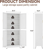 Metal 2-in-1 Combination Kitchen Pantry Cabinet, 75" Tall Farmhouse Standing Storage Cabinets, Freestanding Cupboard with 4 Doors and Adjustable Shelves for Dining Room, Bathroom and Living Room