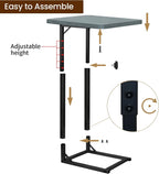 C-Shaped End Table for Couch, Adjustable Sofa Side Table with Sturdy Metal Frame, Small Space Rustic Gray TV Tray Table for Living Room, Bedroom, Bedside, Modern Functional Accent Furniture