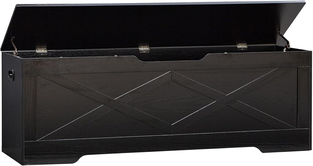 55.1" Storage Bench,Storage Chest for Entryway, Mudroom & Bedroom | 55.1L”x15.7W”x19.1H” Wooden Storage Bench,Storage Trunk with 2 Safety Hinges,Supports 220 lb,Easy Assembly( Black)