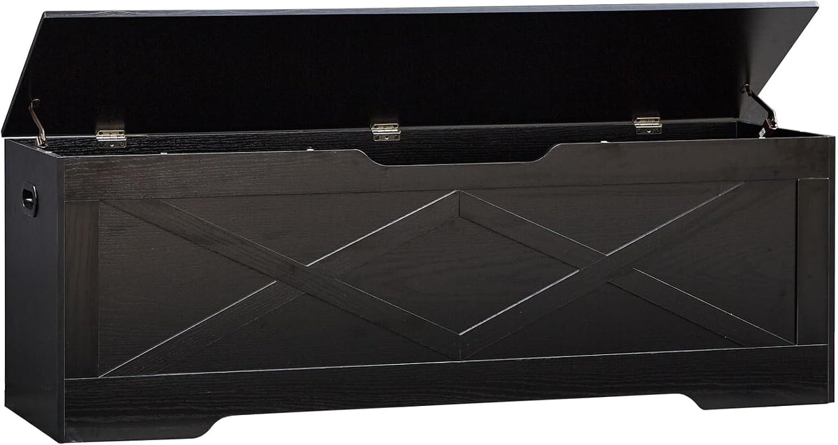55.1" Storage Bench,Storage Chest for Entryway, Mudroom & Bedroom | 55.1L”x15.7W”x19.1H” Wooden Storage Bench,Storage Trunk with 2 Safety Hinges,Supports 220 lb,Easy Assembly( Black)