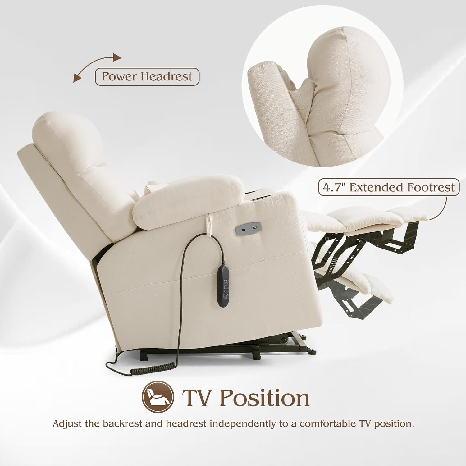 Power Lift Recliner Chair for Elderly with Extended Footrest, Infinite Position Lay Flat Recliner Chair for Adult W/Massage & Heating, Adjustable Headrest, 3-Motor Zero Gravity,Cup Holder, Fabric