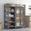 Kitchen Pantry Cabinet with Clear Doors, Metal Sideboard with Open Storage Shelf and Baskets Floor-Standing Organizer for Dining Room Living Room Bar
