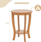 Giantex Round End Table Set of 2, Retro Nightstand with Storage Shelf & Solid Wood Legs, 24.5" Accent Side Table for Small Spaces, Wood Night Stand for Living Room Bedroom, Light Brown