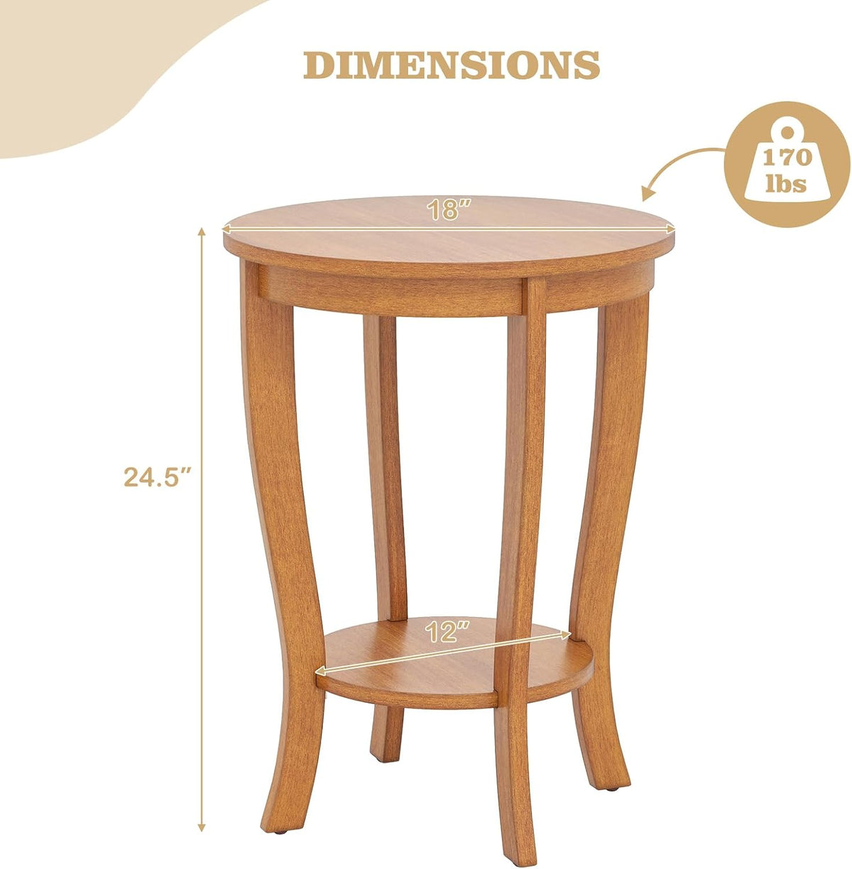 Giantex Round End Table Set of 2, Retro Nightstand with Storage Shelf & Solid Wood Legs, 24.5" Accent Side Table for Small Spaces, Wood Night Stand for Living Room Bedroom, Light Brown