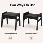 BAMBOOHOMIE Foot Stool Ottoman, Modern Vanity Stool Chair for Makeup with Removable Cushion & Side Handles, Bamboo Ottoman for Living Room Bedroom Office, Small Foot Rest for Couch (Black - Black)