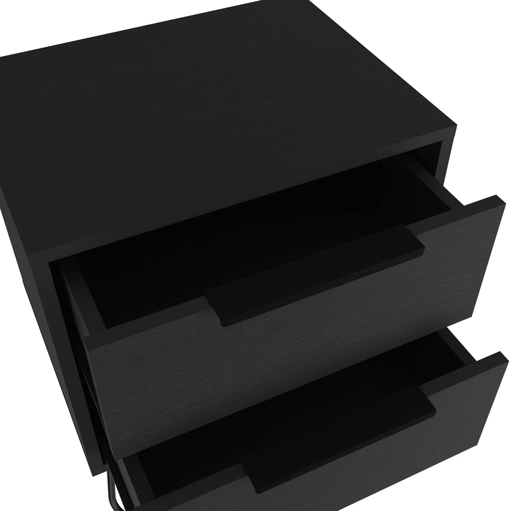 2 Nightstand, Hairpin Legs, Two Drawers, Black,for Small Spaces