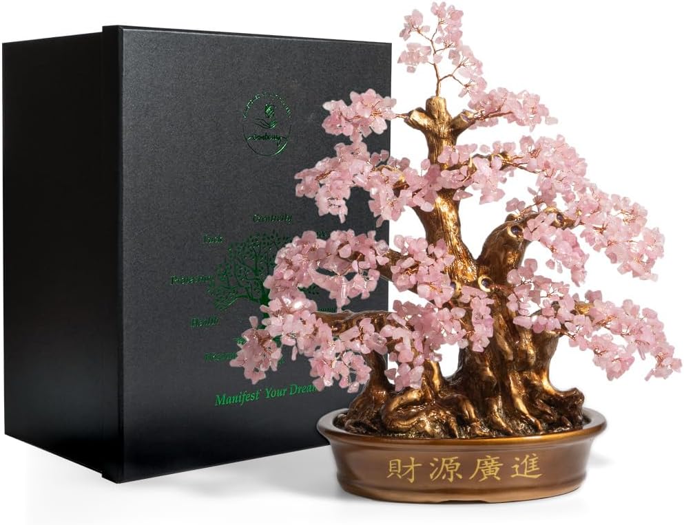 Natural Rose Quartz Tree Large,18" Chakra Crystal Tree(1,300 Gemstone Count) Healing Properties - Bonsai Feng Shui Money Tree for Love Self Care Home Office Decoration