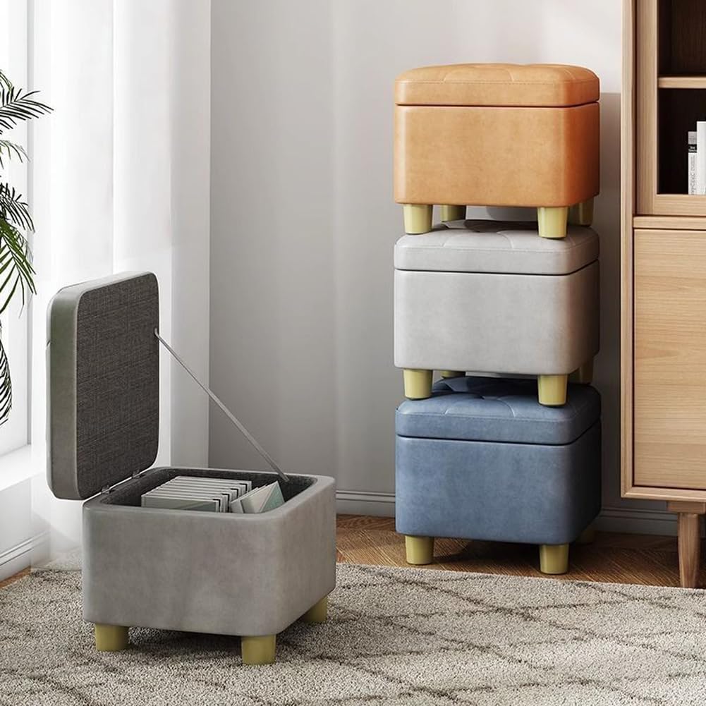 Luxurious Tufted Ottoman with Storage,Faux Leather Foot Rest Stool Upholstered Cushion Padded Seat with Hinged Lid,Living Room Entryway Ottoman Storage Chest (Grey,Large)