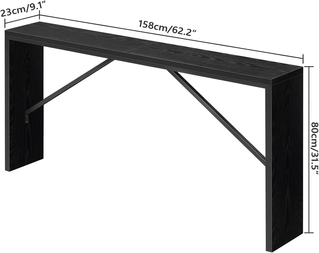 MAHANCRIS Console Table, 62.2" Long Sofa Table Behind Couch, Narrow Entryway Table, Farmhouse Dining Table with Angled Metal Frame, Industrial Console Table for Entryway, Black CTHB15801