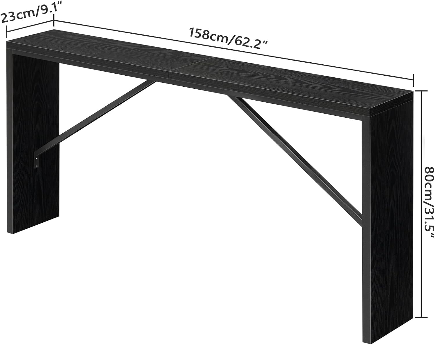 MAHANCRIS Console Table, 62.2" Long Sofa Table Behind Couch, Narrow Entryway Table, Farmhouse Dining Table with Angled Metal Frame, Industrial Console Table for Entryway, Black CTHB15801