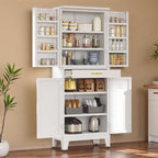 YITAHOME 71" Metal Kitchen Pantry Cabinet with 4 Door & 4 Adjustable Shelves, Storage Cabinet with 1 Drawer & 8 Door Racks, Tall Freestanding Food Steel Cupboard for Kitchen, Dining Room, White