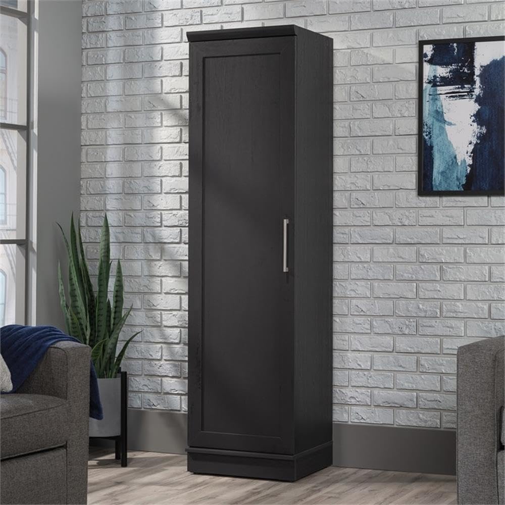 Pemberly Row Engineered Wood Single Door Pantry, 70.945 in H x 18.819 in W x 17.087 in D, Raven Oak Finish, Adjustable Shelves and Reversible Door, Kitchen or Dining Room Storage Cabinet
