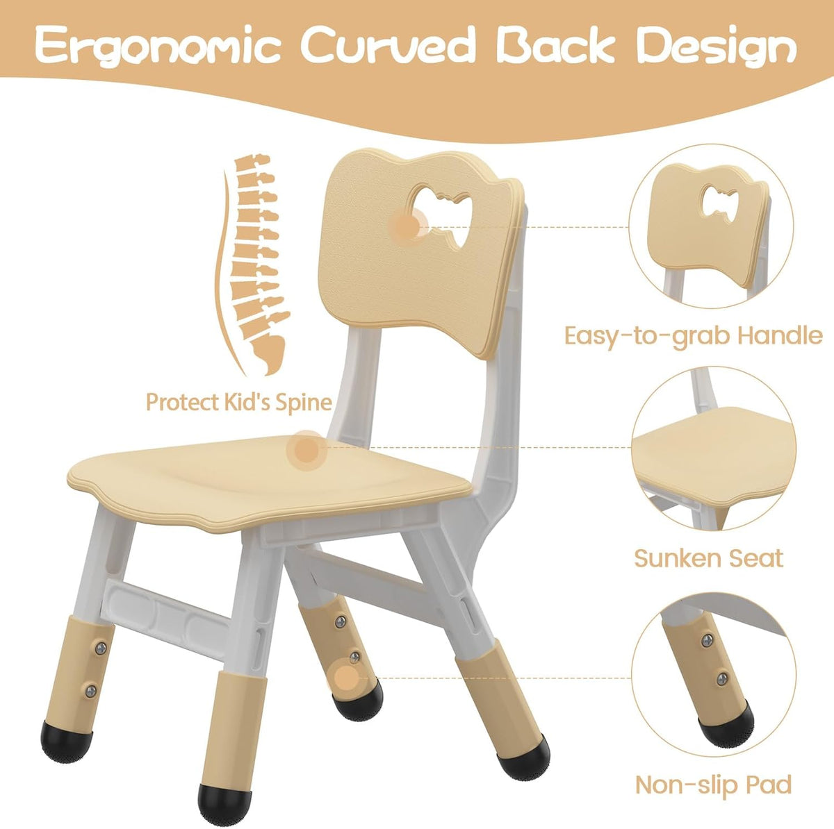 Kids Table and 6 Chairs Set, Height Adjustable Toddler Table and Chairs Set | Graffiti Desktop, Non-Slip Legs, Children Activity Table for for Ages 2-10 Daycare Classroom Home Preschool, Natural