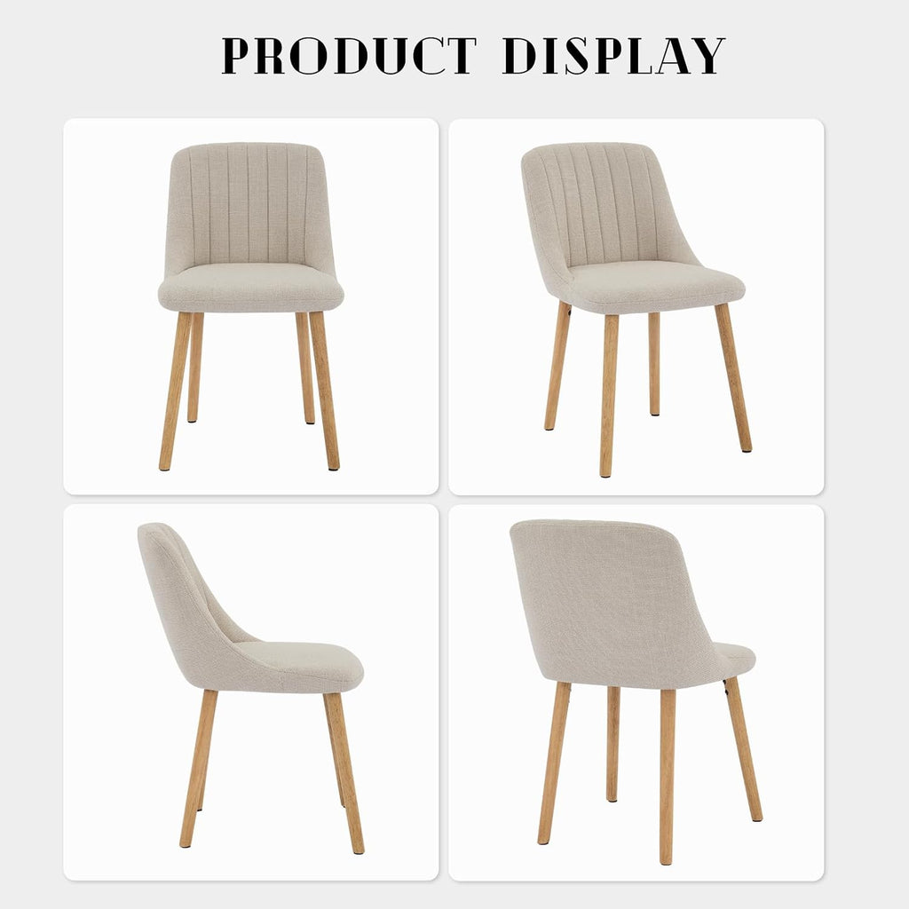 Dining Chairs Set of 6,Modern Fabric Upholstered Kitchen Chairs with Solid Oak Legs,Weight Capacity 300lbs,Easy Clean Fabric,Ergonomic Curved Back (Beige 6PCS, Oversized)