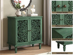Sideboard Buffet Cabinet with Storage, Accent Cabinet with 2 Carved Doors and Adjustable Shelf, Farmhosue Console Table with Solid Wood Legs, Symmetrical Floral Design, Antique Green