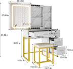 57'' Large Vanity Desk with Mirror & Lights, Makeup Vanity Table with Charging Station,