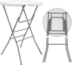2 PCS - 31.5" L X 31.5" W X 43" H - Cocktail Table White High Top Folding Table, Portable Bar Height Folding Table Round with Detachable Gray Legs