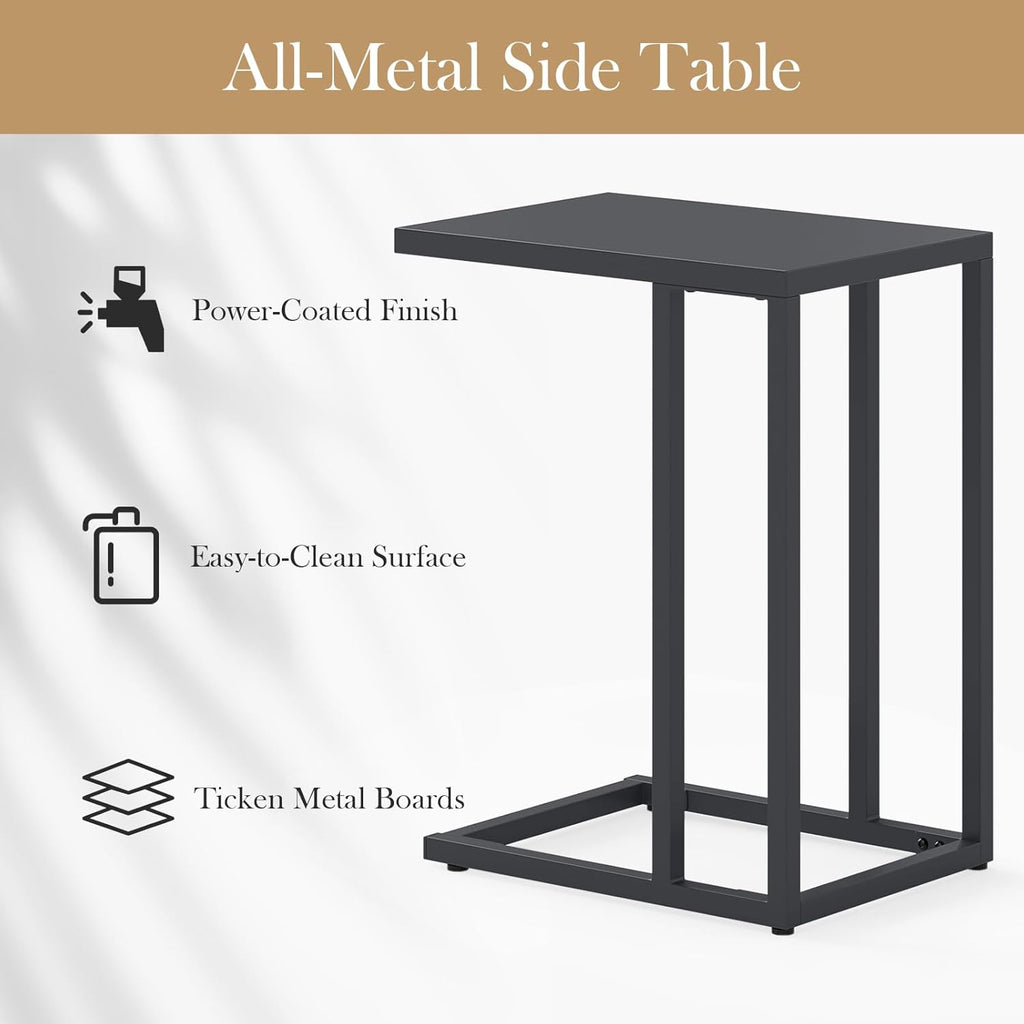 Tangkula C-Shaped End Table, Modern Small TV Tray with Metal Frame, Adjustable Foot Pads, Industrial Couch Sofa Side Table for Living Room Bedroom Office (2, Dark Gray)