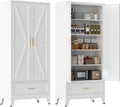 LCAOPC 71" Tall Metal Pantry Storage Cabinet with Drawer and Adjustable Shelves, Freestanding Kitchen Cupboard Storage Cabinet for Kitchen,Dining Room, Living Room, White