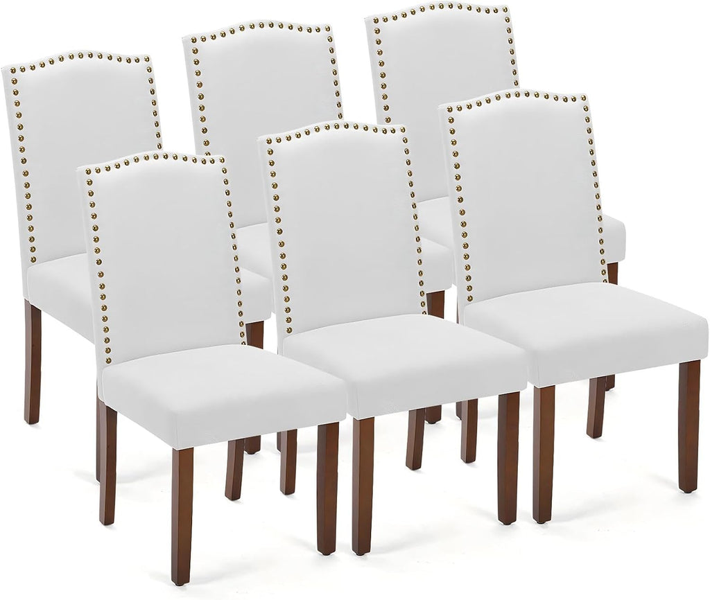 DUMOS Dining Chairs Set of 6, Farmhouse Fabric Upholstered Kitchen Chairs with Wooden Legs and Padded Seat, Modern Accent Chair for Dining Room, Kitchen, Living Room, Restaurant, Light Grey