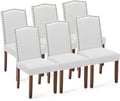 DUMOS Dining Chairs Set of 6, Farmhouse Fabric Upholstered Kitchen Chairs with Wooden Legs and Padded Seat, Modern Accent Chair for Dining Room, Kitchen, Living Room, Restaurant, Light Grey