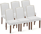 DUMOS Dining Chairs Set of 6, Farmhouse Fabric Upholstered Kitchen Chairs with Wooden Legs and Padded Seat, Modern Accent Chair for Dining Room, Kitchen, Living Room, Restaurant, Light Grey