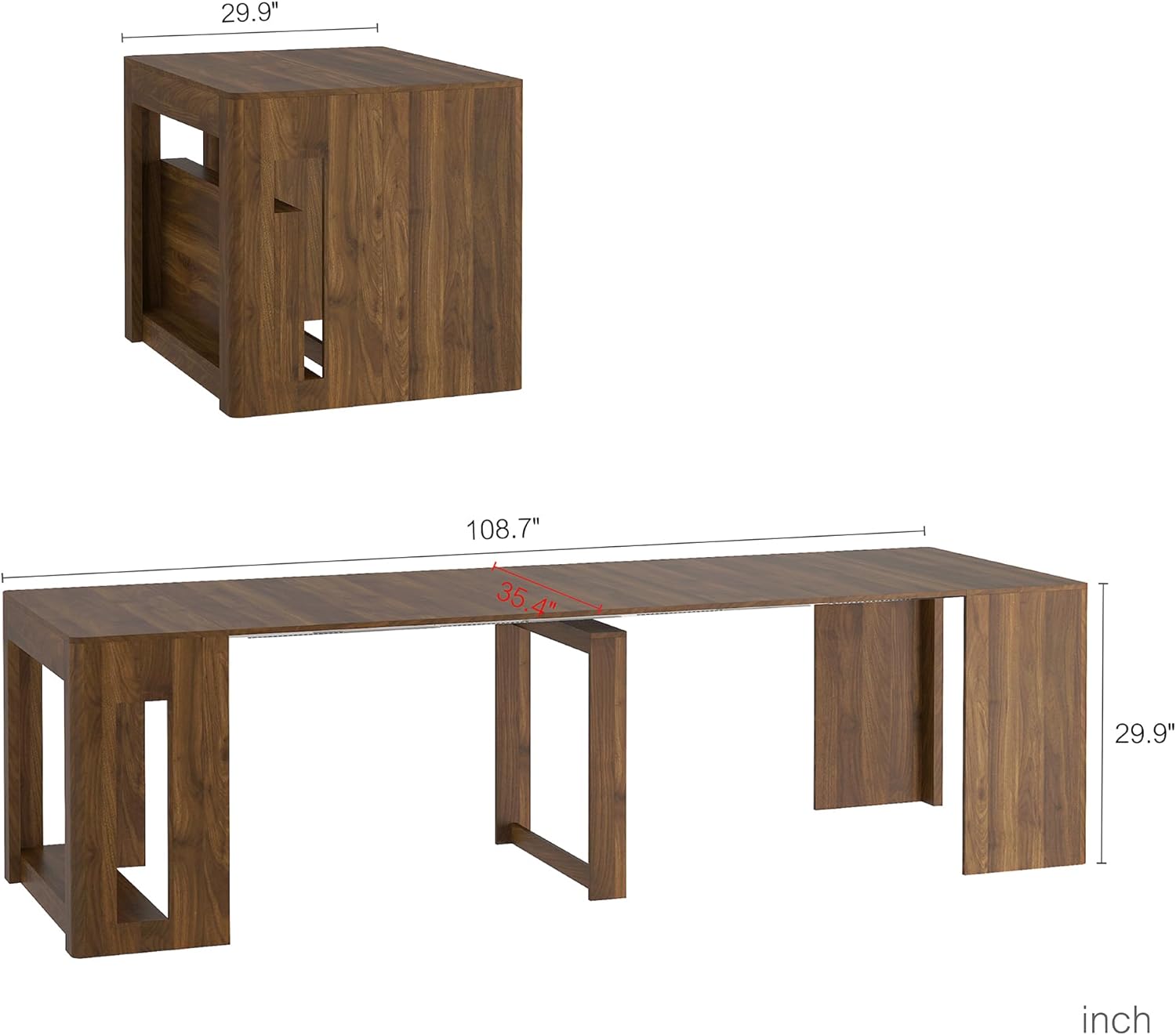 Extendable Dining Room Table for 1-10, 29.9"-108.7" Modern Farmhouse Wooden Long Large Rectangular Expanding Conference Kitchen Table for Party Weddings Meetings, Walnut