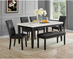 Pemberly Row Modern Transitional Dining Bench, 42" W x 17" D x 21" H, Hardwood Solids with Ebony Finish, Black Faux Leather Upholstery, Tufted Seat, Nail Head Trim, Kitchen or Dining Room Seating