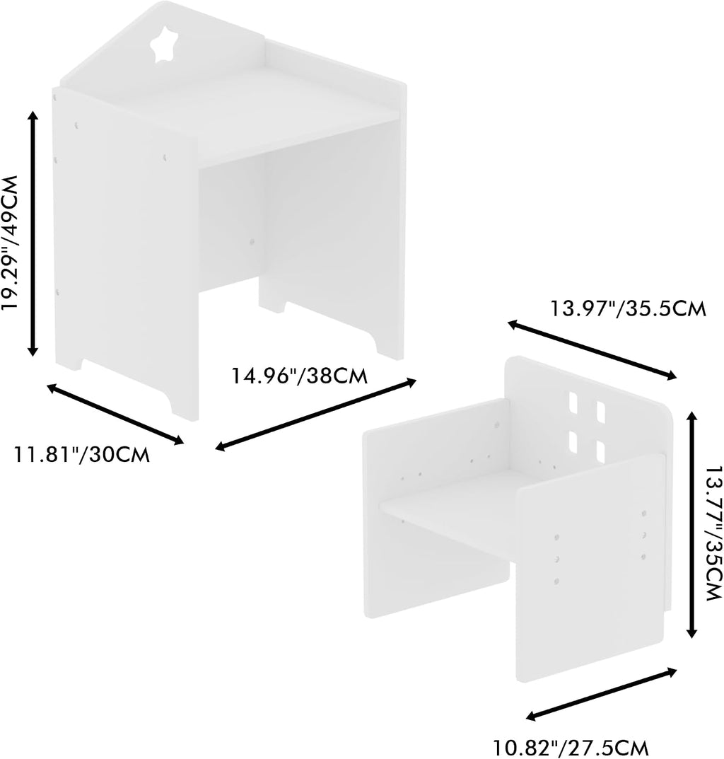 Table and Chair Set 2-Piece Play Table for Boys & Girls | Adjustable seat|Writable back|Space-saving|Study/play/bed