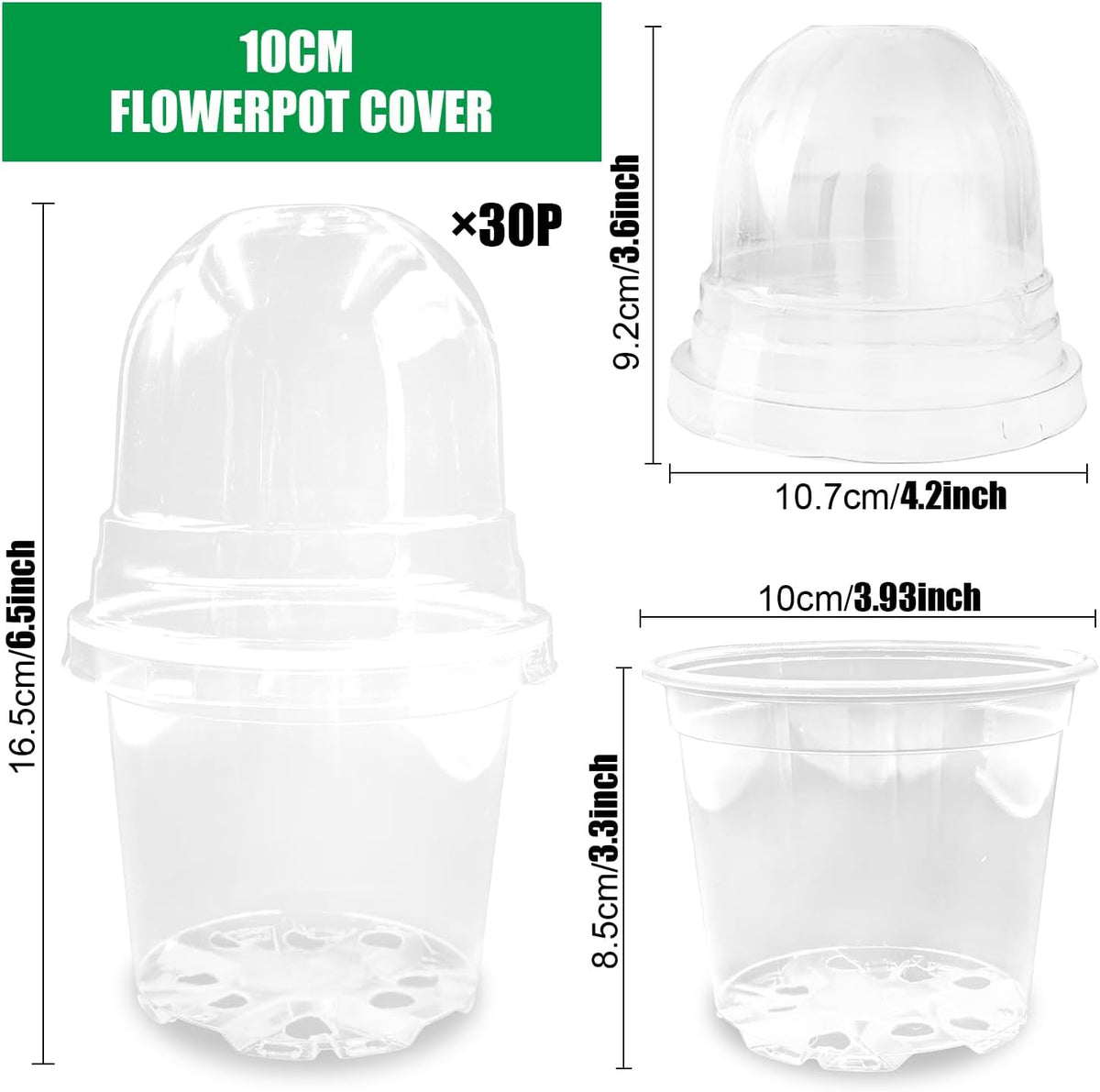 Transparent Nursery Pots 4Inch with Humidity Domes for Seeds Starting, Clear Plastic Plant Pots with Drainage Holes (4Inch, 30Pcs,Clear Pots with Lids)