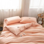 FACE TWO FACE Bedding Duvet Cover Set 3 Pieces 100% Washed Cotton Duvet Cover Linen Like Textured Breathable Durable Soft Comfy (King, Pink)
