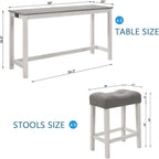 KEIKI 4-Piece Bar Table Set with Charging Ports, 59" Industrial Kitchen Table with 3 Upholstered Stools, Durable Wood Frame for Living or Dining Room, Gray & White