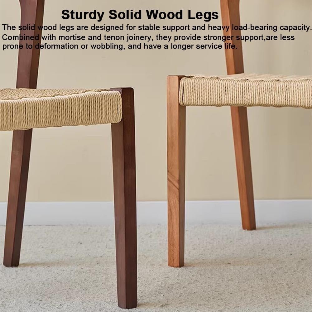 Etlegor Farmhouse Rattan Dining Chairs, Mid Century Wood Kitchen Chairs with Comfortable Woven Seat for Kitchen, Restaurant, Office, Tea Room(Walnut)
