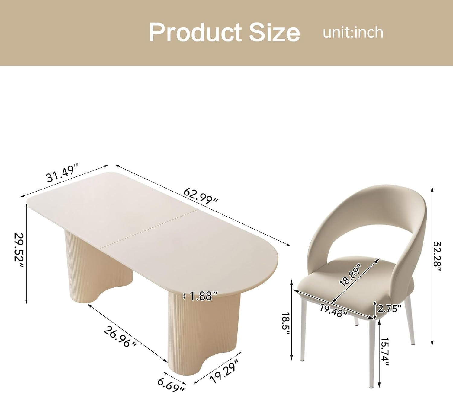Rectangle Dining Table Set for 4, Modern Dinner Table with 4 Chairs for Kitchen, White Indoor 5 Pieces Kitchen Table Set, 62.99" L