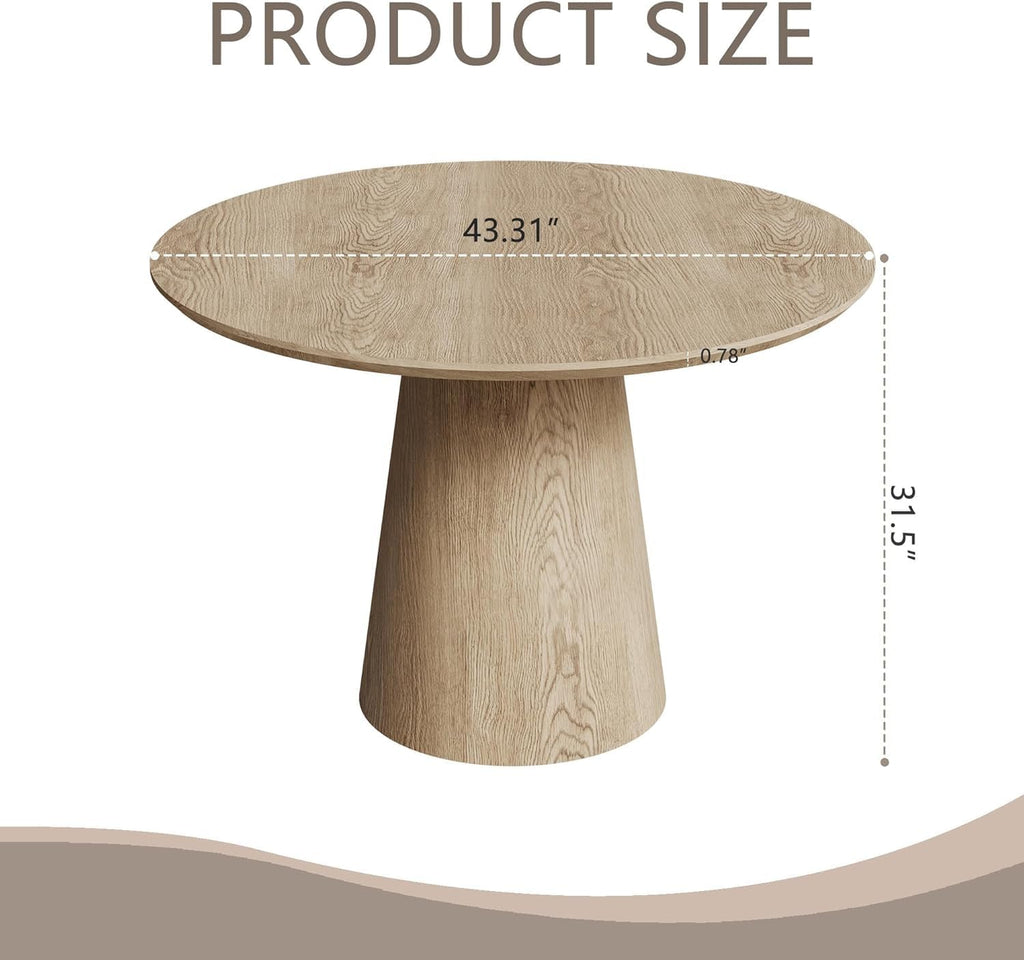 Farmhouse Round Dining Table for 4-5, 43" Round Wooden Kitchen Table with MDF Table Top Pedestal Base,Mid Century Modern Minimalist Dining Table for Dining Room Kitchen Living Room Small Space Oak