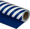 WRAPAHOLIC Reversible Wrapping Paper - Mini Roll - 17 Inch x 33 Feet - Navy and Stripes Design for Birthday, Holiday, Wedding, Baby Shower