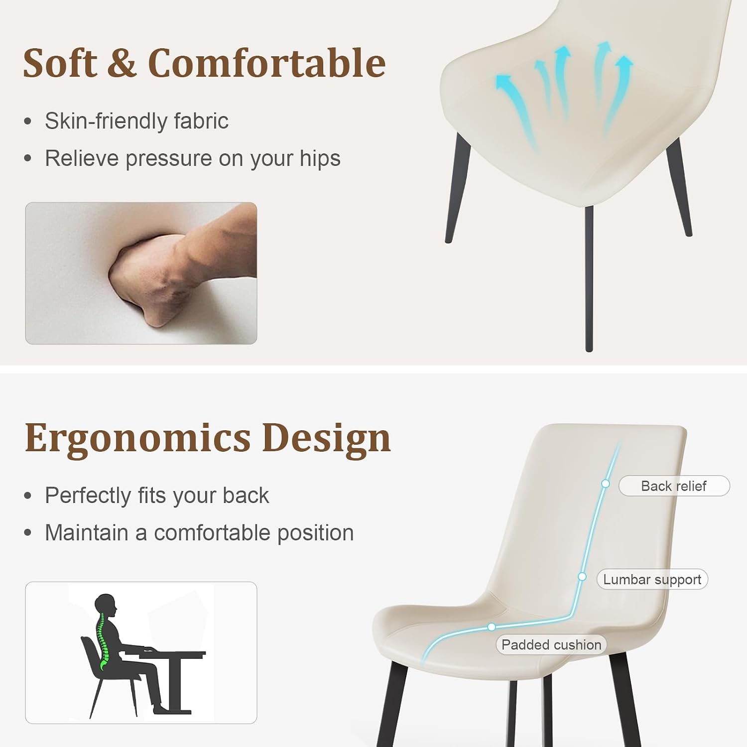 Modern Dining Chairs Set of 4, PU Leather Dining Room Chairs, Upholstered Kitchen Chairs with Ergonomic Backrest & Sturdy Metal Legs, Perfect for Dining Room, Living Room, White