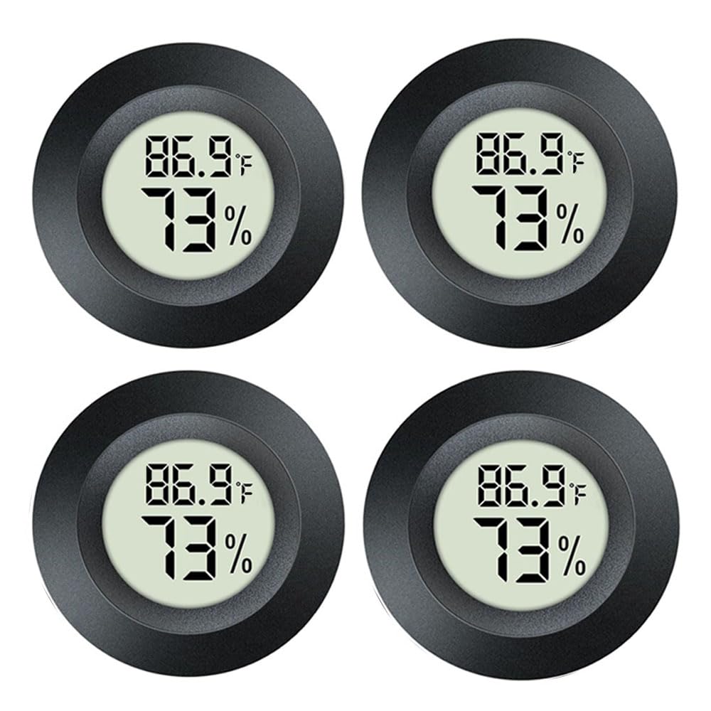 4 Pack Hygrometer Thermometer Digital Humidity Meter Indoor/Outdoor Humidity Monitor Reptile Thermo-Hygrometer for Greenhouse Humidors Terrarium Jars, Fahrenheit (℉) /Celsius(℃) (4)