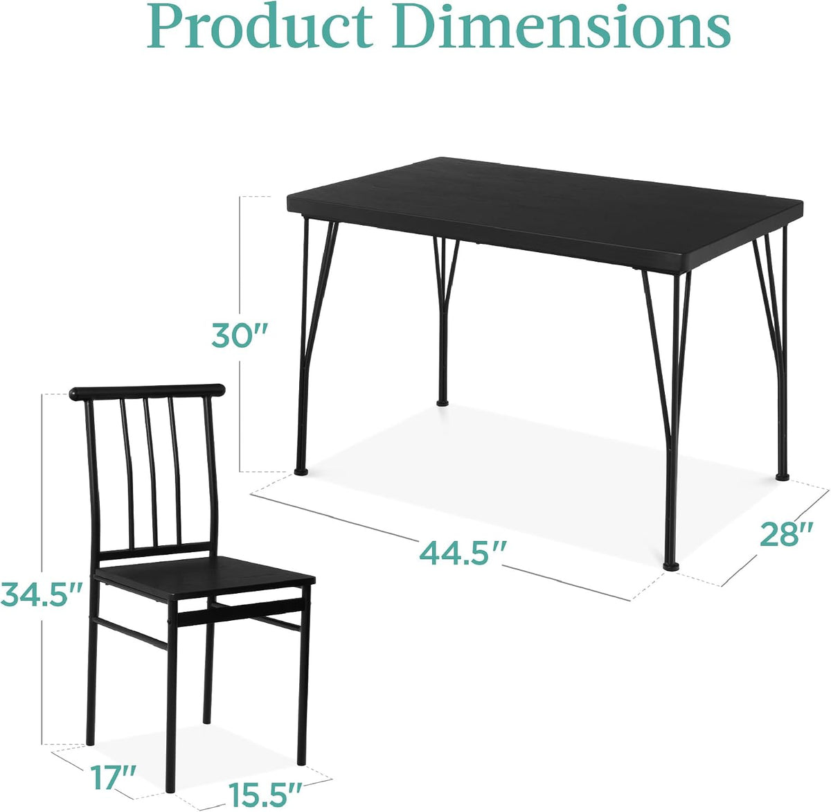 Best Choice Products 5-Piece Metal and Wood Indoor Modern Rectangular Dining Table Furniture Set for Kitchen, Dining Room, Dinette, Breakfast Nook w/ 4 Chairs - Black