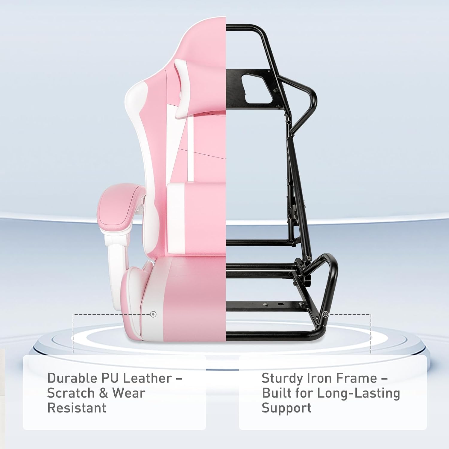MoNiBloom Gaming Chair, Footrest & Lumbar Support, Height Adjust, Pink | Headrest & Lumbar Support, Ergonomic Computer chair, for Girl women Adult Teen Office or Gaming,Swivel game chair