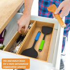 Bamboo Drawer Organizer Utensil Holder for Kitchen, Small Wood Silverware Storage Organizer, Stackable Box Tray for Cutlery, Flatware, Bathroom Caddy for Makeup, Perfume, Jewelry, 6x3x2.5 Inch
