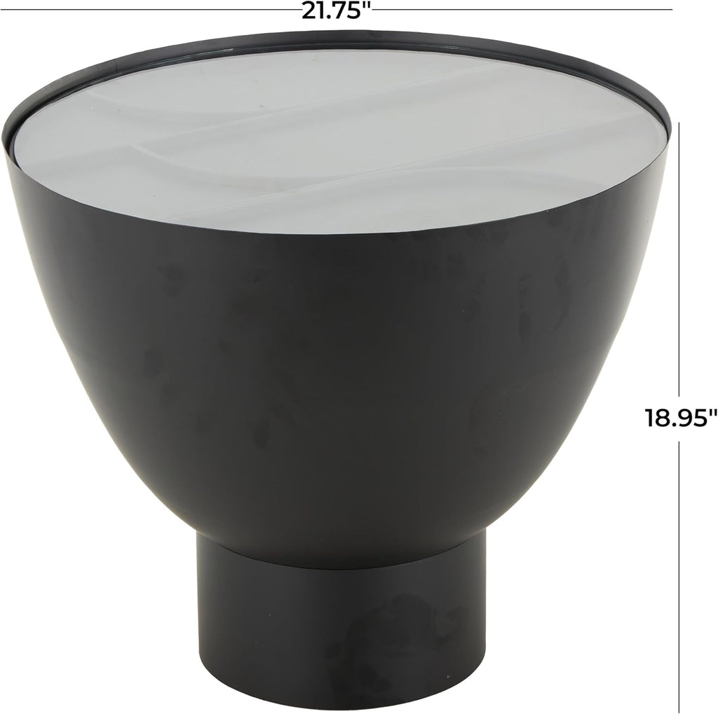 Deco 79 Metal Geometric Side End Accent Table End Table with Glass Tabletop and Elevated Base, Side Table 22" x 22" x 19", Black