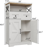 Farmhouse Storage Cabinet with Drawers, Small Kitchen Pantry Cabinet, White | Accent Coffee Bar Cabinet Cupboard, 2 Drawers, 2 Barn Doors & Adjustable Shelves, for Kitchen/Entryway/Living Room/Bathroom