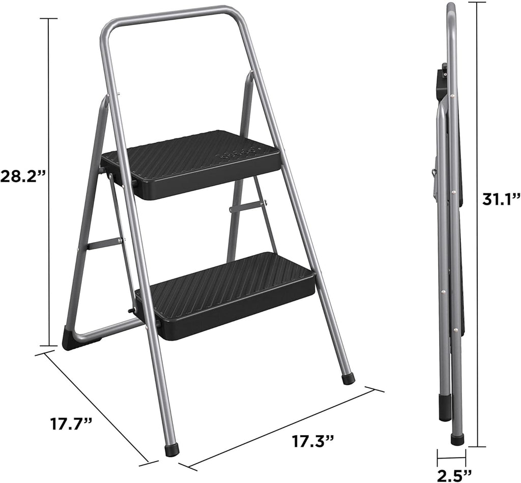 CoscoProducts COSCO 11137PBL1E 2 Household Folding Step Stool, ANSI Type 3, 200 lb Weight Capacity, Platinum