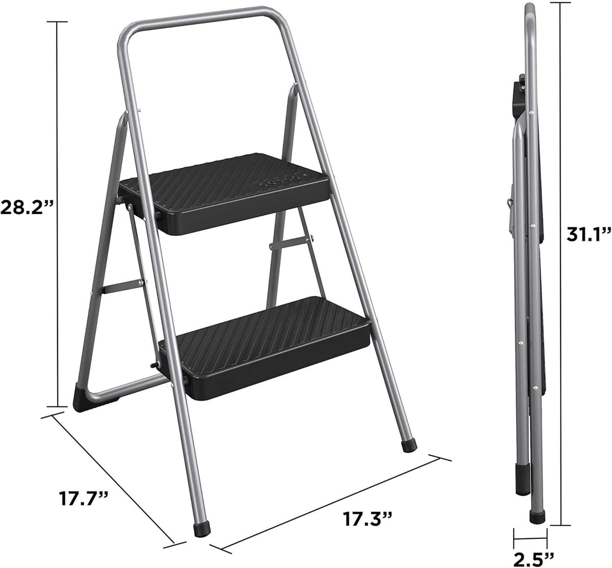 CoscoProducts COSCO 11137PBL1E 2 Household Folding Step Stool, ANSI Type 3, 200 lb Weight Capacity, Platinum
